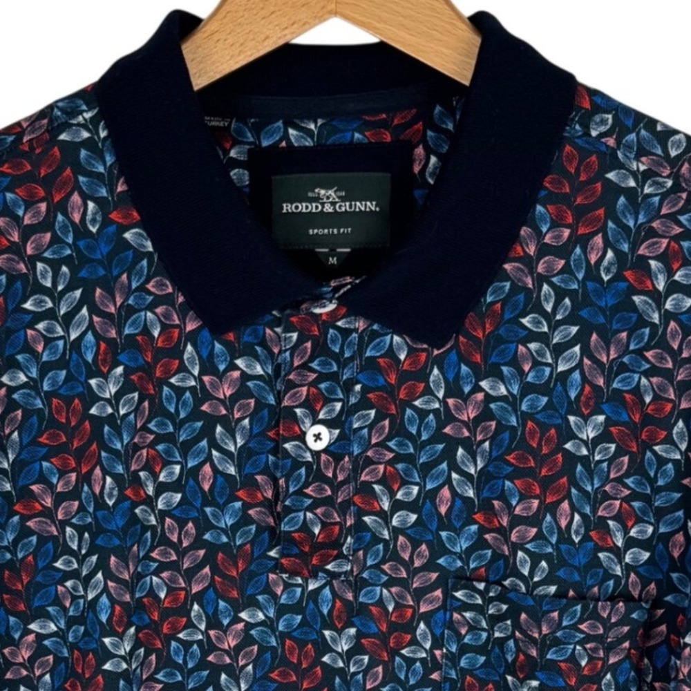 Rodd & Gunn Mens Sports Fit Leaf Print Cotton Polo Shirt Navy‎ Blue Red KP1288 M